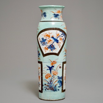 A European-decorated Chinese rouleau vase, Transitional period